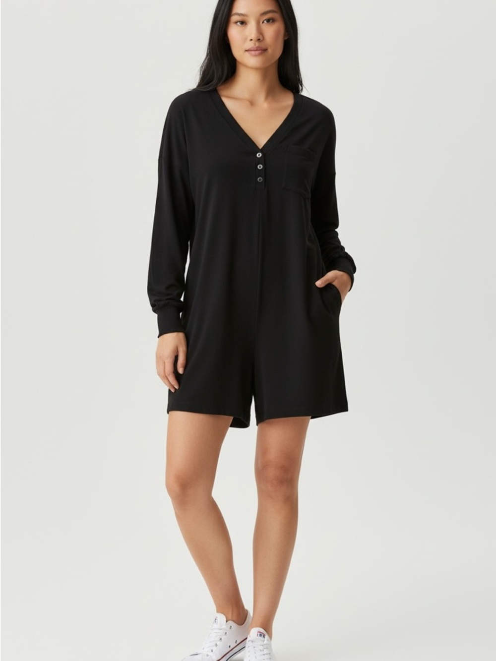 Women's Black Long Sleeve Romper